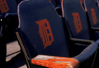 27 Sep 1999:  A close-up view of a seat in the stadium taken during the last game played at the Tiger Stadium against the Kansas City Royals in Detroit, Michigan. The Tigers defeated the Royals 8-2. Mandatory Credit: Ezra O. Shaw  /Allsport