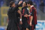 ROME - NOVEMBER 08:  Leonardo (L) the coach of Milan, Pato (R) and Ronaldinho celebrate the victory  after the Serie A match between SS Lazio and AC Milan at Stadio Olimpico on November 8, 2009 in Rome, Italy.  (Photo by Paolo Bruno/Getty Images)