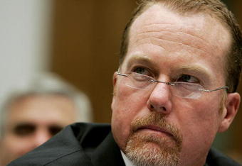 WASHINGTON - MARCH 17:  Former St. Louis Cardinal Mark McGwire pauses during testimony March 17, 2005 for a House Committee session that is investigating Major League Baseball efforts to eradicate steroid use in Washington, DC.  Major League Baseball (MLB) Commissioner Allan 'Bud' Selig will give testimony regarding MLB?s efforts to eradicate steriod usage among its players.  (Photo by Mark Wilson/Getty Images)
