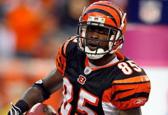 CINCINNATI - OCTOBER 25:  Chad Ochocinco #85 of the Cincinnati Bengals scores a touchdown during the NFL game against the Chicago Bears at Paul Brown Stadium on October 25, 2009 in Cincinnati, Ohio.  The Bengals won 45-10.  (Photo by Andy Lyons/Getty Images)