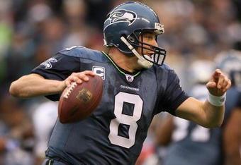 SEATTLE - NOVEMBER 08:  Quarterback Matt Hasselbeck #8 of the Seattle Seahawks scrambles against the Detroit Lions on November 8, 2009 at Qwest Field in Seattle, Washington. The Seahawks defeated the Lions 32-20. (Photo by Otto Greule Jr/Getty Images)