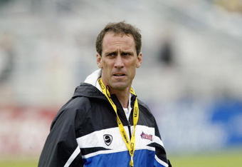 CARY, NC - APRIL 5:  Head coach Jim Gabarra of the Washington Freedom watches the the WUSA game against the Carolina Courage at the SAS Soccer Park on April 5, 2003 in Cary, North Carolina. The Freedom defeated the Courage 2-1. (Photo By Grant Halverson/Getty Images)