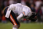 SAN FRANCISCO - NOVEMBER 12:  Jay Cutler #6 of the Chicago Bears stands on the field bent over against the San Francisco 49ers at Candlestick Park on November 12, 2009 in San Francisco, California. The 49ers won 10-6. (Photo by Jed Jacobsohn/Getty Images)