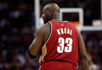 CLEVELAND - OCTOBER 27:  Shaquille O'Neal #33 of the Cleveland Cavaliers looks back during the game against the Boston Celtics on October 27, 2009 at Quicken Loans Arena in Cleveland, Ohio.  The Celtics won 95-89.  NOTE TO USER: User expressly acknowledges and agrees that, by downloading and or using this photograph, User is consenting to the terms and conditions of the Getty Images License Agreement. (Photo by Gregory Shamus/Getty Images)