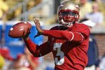 ATLANTA - NOVEMBER 1:  Quarterback E.J. Manuel #3 of the Florida State Seminoles throws a practice pass before the game against the Georgia Tech Yellow Jackets at Bobby Dodd Stadium at Historic Grant Field on November 1, 2008 in Atlanta, Georgia.  Georgia Tech beat Florida State 31-28.  (Photo by Mike Zarrilli/Getty Images)