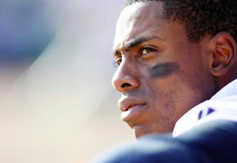 DETROIT - OCTOBER 1:  Curtis Granderson #28 of the Detroit Tigers looks on from the dugout against the Minnesota Twins during the game on October 1, 2009 at Comerica Park in Detroit, Michigan. (Photo by Gregory Shamus/Getty Images)