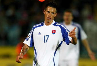 BRATISLAVA, SLOVAKIA - SEPTEMBER 05:  Marek Hamsik of Slovakia during a World Cup Qualifiying Group Three Match between Slovakia and Czech Republic at the SK Slovan Stadium on September 5, 2009 in Bratislava, Slovakia.  (Photo by Phil Cole/Getty Images)