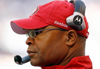 INDIANAPOLIS - NOVEMBER 01:  Mike Singletary the Head Coach of the San Francisco 49ers is pictured during the NFL game against  the Indianapolis Colts  at Lucas Oil Stadium on November 1, 2009 in Indianapolis, Indiana. The Colts won 18-14.  (Photo by Andy Lyons/Getty Images)