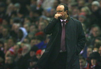 LIVERPOOL, ENGLAND - NOVEMBER 09:  Liverpool Manager Rafael Benitez reacts to the action during the Barclays Premier League match between Liverpool and Birmingham City at Anfield on November 9, 2009 in Liverpool, England.  (Photo by Alex Livesey/Getty Images)