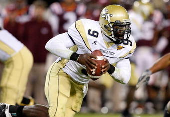 ATLANTA - OCTOBER 17:  Quarterback Josh Nesbitt #9 of the Georgia Tech Yellow Jackets against the Virginia Tech Hokies at Bobby Dodd Stadium on October 17, 2009 in Atlanta, Georgia.  (Photo by Kevin C. Cox/Getty Images)