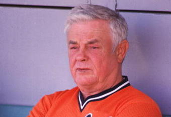 1986:  Manager Earl Weaver of the Baltimore Orioles watches from the dug out during an Orioles game in the 1986 season.   Mandatory Credit: Allsport USA/ALLSPORT