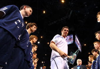 PARIS - NOVEMBER 11:  Marit Safin of Russia leaves the court with a gaurd of honour after loseing his match against Juan Martin Del Potro of Argentina during the ATP Masters Series at the Palais Omnisports De Paris-Bercy on November 11, 2009 in Paris, France.  (Photo by Clive Rose/Getty Images)