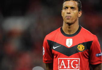 MANCHESTER, ENGLAND - NOVEMBER 03:  Nani of Manchester United looks on prior to the UEFA Champions League Group B match between Manchester United and CSKA Moscow at Old Trafford on November 3, 2009 in Manchester, England.  (Photo by Michael Regan/Getty Images)