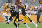 PITTSBURGH - NOVEMBER 15:  Troy Polamalu #43 and William Gay #22  of the Pittsburgh Steelers break up a pass intended for Laveranues Coles #11 of the Cincinnati Bengals  at Heinz Field on November 15, 2009 in Pittsburgh, Pennsylvania.  (Photo by Rick Stewart/Getty Images)