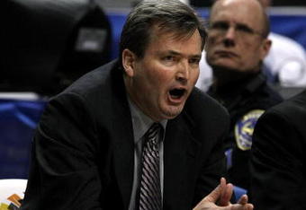 INDIANAPOLIS - MARCH 13:  Head coach Bill Carmody of the Northwestern Wildcats coaches against the Minnesota Golden Gophers during the Big Ten Men's Basketball Tournament at Conseco Fieldhouse on March 13, 2008 in Indianapolis, Indiana. Minnesota won 55-52. (Photo by Jonathan Daniel/Getty Images)