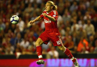LIVERPOOL, ENGLAND - AUGUST 19:  Andriy Voronin of Liverpool in action during the Barclays Premier League match between Liverpool and Stoke City at Anfield on August 19, 2009 in Liverpool, England.  (Photo by Clive Brunskill/Getty Images)