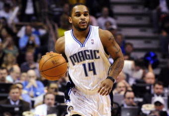 ORLANDO, FL - NOVEMBER 11: Jameer Nelson #14 of the Orlando Magic brings the ball upcourt against the Cleveland Cavaliers during the game on November 11, 2009 at Amway Arena in Orlando, Florida. NOTE TO USER: User expressly acknowledges and agrees that, by downloading and/or using this Photograph, user is consenting to the terms and conditions of the Getty Images License Agreement. (Photo by Sam Greenwood/Getty Images)