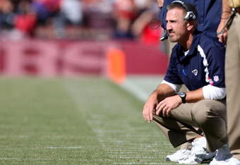 SAN FRANCISCO - OCTOBER 04:  Head coach Steve Spagnuolo of the the St. Louis Rams looks on against the San Francisco 49ers during an NFL game on October 4, 2009 at Candlestick Park in San Francisco, California.  (Photo by Jed Jacobsohn/Getty Images)