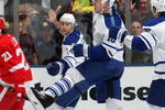 TORONTO, ON - NOVEMBER 07: Wayne Primeau #18 of the Toronto Maple Leafs celebrates his first goal as a Maple Leaf in his game against the Detroit Red Wings at the Air Canada Centre on November 7, 2009 in Toronto, Canada. (Photo by Bruce Bennett/Getty Images)