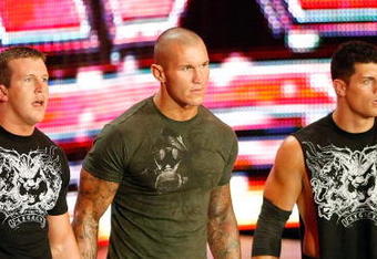 LAS VEGAS - AUGUST 24:  (L-R) Wrestlers Ted DiBiase, Randy Orton and Cody Rhodes appear during the WWE Monday Night Raw show at the Thomas & Mack Center August 24, 2009 in Las Vegas, Nevada.  (Photo by Ethan Miller/Getty Images)