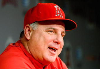 ANAHEIM, CA - OCTOBER 18:  Manager Mike Scioscia of the Los Angeles Angels of Anaheim addresses the media during an off-day press conference part of the ALCS during the 2009 MLB Playoffs at Angel Stadium of Anaheim on October 18, 2009 in Anaheim, California.  (Photo by Jeff Gross/Getty Images)