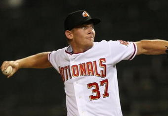 PHOENIX - OCTOBER 16:  Washington Nationals prospect Stephen Strasburg #37, playing for the Phoenix Desert Dogs, pitches in the Arizona Fall League game against the Scottsdale Scorpions at Phoenix Municipal Stadium on October 16, 2009 in Phoenix, Arizona.  (Photo by Christian Petersen/Getty Images)