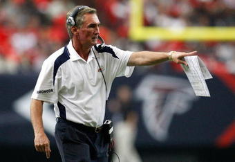 ATLANTA - NOVEMBER 16:  Head coach Mike Shanahan of the Denver Broncos argues a call against the Atlanta Falcons during the game at the Georgia Dome on November 16, 2008 in Atlanta, Georgia.  (Photo by Kevin C. Cox/Getty Images)