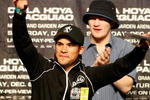 LAS VEGAS - DECEMBER 05:  (L-R) Boxer Juan Manuel Marquez of Mexico and boxer Ricky Hatton of England attend the weigh-in for the Oscar De La Hoya and Manny Pacquiao of the Philippines welterweight fight at the MGM Grand Garden Arena December 5, 2008 in Las Vegas, Nevada. De La Hoya fights Pacquiao December 6th.  (Photo by Ethan Miller/Getty Images)