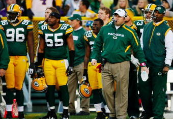 GREEN BAY, WI - NOVEMBER 01:  Head coach Mike McCarthy of the Green Bay Packers watches the action during the third quarter of the game against the Minnesota Vikings at Lambeau Field on November 1, 2009 in Green Bay, Wisconsin. (Photo by Scott Boehm/Getty Images