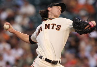 SAN FRANCISCO - AUGUST 28: Tim Lincecum #55 of the San Francisco Giants pitches against the Colorado Rockies during a Major League Baseball game at AT&T Park on August 28, 2009 in San Francisco, California. (Photo by Jed Jacobsohn/Getty Images)