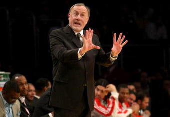 LOS ANGELES - NOVEMBER 15:  Head coach Rick Adelman of the Houston Rockets gestures during the game with the Los Angeles Lakers on November 15, 2009 at Staples Center in Los Angeles, California. The Rockets won 101-91.  NOTE TO USER: User expressly acknowledges and agrees that, by downloading and/or using this Photograph, user is consenting to the terms and conditions of the Getty Images License Agreement.   (Photo by Stephen Dunn/Getty Images)