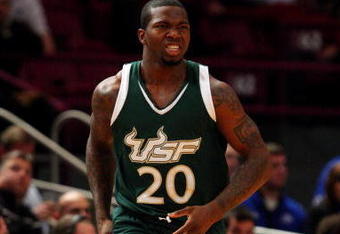 NEW YORK - MARCH 10:  Dominique Jones #20 of the USF Bulls  reacts after a play against the Seton Hall Pirates during the first round of the Big East Tournament at Madison Square Garden on March 10, 2009 in New York City.  (Photo by Jim McIsaac/Getty Images)