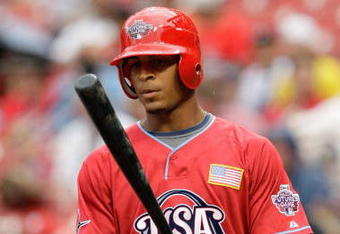 ST. LOUIS, MO - JULY 12: U.S. Futures All-Star Desmond Jennings of the Tampa Bay Rays stands at the plate during the 2009 XM All-Star Futures Game at Busch Stadium on July 12, 2009 in St. Louis, Missouri. (Photo by Jamie Squire/Getty Images)