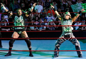 LAS VEGAS - AUGUST 24:  Wrestlers and tag team partners Triple H (L) and Shawn Michaels pose during the WWE Monday Night Raw show at the Thomas & Mack Center August 24, 2009 in Las Vegas, Nevada.  (Photo by Ethan Miller/Getty Images)