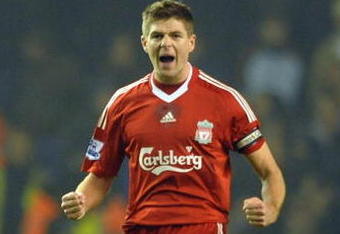LIVERPOOL, ENGLAND - NOVEMBER 09:  Steven Gerrard of Liverpool celebrates scoring his team's second goal from the penalty spot during the Barclays Premier League match between Liverpool and Birmingham City at Anfield on November 9, 2009 in Liverpool, England.  (Photo by Laurence Griffiths/Getty Images)