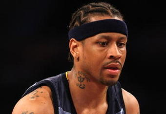 LOS ANGELES, CA - NOVEMBER 06:  Allen Iverson #3 of the Memphis Grizzlies on the court against the Los Angeles Lakers on November 6, 2009 at Staples Center in Los Angeles, California. The Lakers won 114-98. NOTE TO USER: User expressly acknowledges and agrees that, by downloading and/or using this Photograph, user is consenting to the terms and conditions of the Getty Images License Agreement.  (Photo by Stephen Dunn/Getty Images)