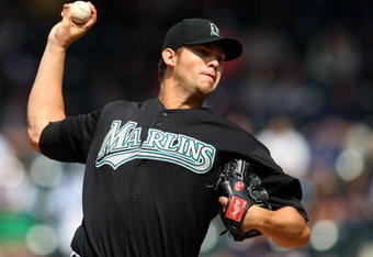 NEW YORK - APRIL 29:  Josh Johnson #55 of the Florida Marlins throws a pitch against the New York Mets on April 29, 2009 at Citi Field in the Flushing neighborhood of the Queens borough of New York City. The Marlins defeated the Mets 4-3.  (Photo by Jim McIsaac/Getty Images)