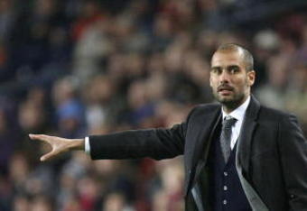 BARCELONA, SPAIN - NOVEMBER 07:  Coach Pep Guardiola of Barcelona reacts during the La Liga match between Barcelona and Mallorca at the Camp Nou Stadium on November 7, 2009 in Barcelona, Spain. Barcelona won the match 4-2.  (Photo by Angel Martinez/Getty Images)
