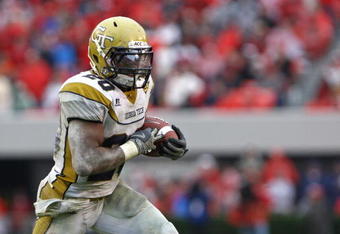 ATHENS, GA - NOVEMBER 29:  Running back Roddy Jones #20 of the Georgia Tech Yellow Jackets ran for 214 yards and 2 touchdowns during the game against the Georgia Bulldogs at Sanford Stadium on November 29, 2008 in Athens, Georgia.  The Yellow Jackets beat the Bulldogs 45-42.  (Photo by Mike Zarrilli/Getty Images)