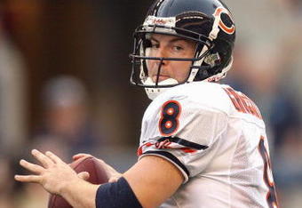 SEATTLE - AUGUST 16:  Quarterback Rex Grossman #8 of the Chicago Bears passes the ball during the game against the Seattle Seahawks at Qwest Field on August 16, 2008 in Seattle, Washington. The Seahawks defeated the Bears 29-26. (Photo by Otto Greule Jr/Getty Images)