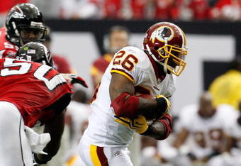 ATLANTA - NOVEMBER 08:  Clinton Portis #26 of the Washington Redskins against of the Atlanta Falcons at Georgia Dome on November 8, 2009 in Atlanta, Georgia.  (Photo by Kevin C. Cox/Getty Images)