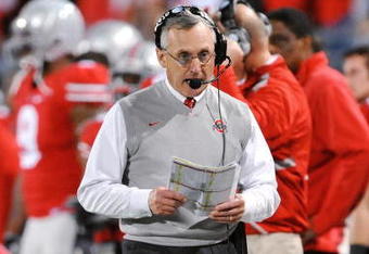 COLUMBUS, OH - NOVEMBER 14:  Head coach Jim Tressel of the Ohio State Buckeyes walks the sidelines during a game against the Iowa Hawkeyes at Ohio Stadium on November 14, 2009 in Columbus, Ohio.  (Photo by Jamie Sabau/Getty Images)