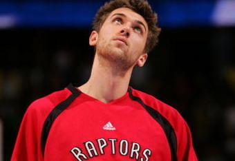 DENVER - NOVEMBER 18:  of the Toronto Raptors looks on before game action against the Denver Nuggets on November 18, 2006 at the Pepsi Center in Denver, Colorado.The Nuggets won 117-109. NOTE TO USER: User expressly acknowledges and agrees that, by downloading and or using this photograph, user is consenting to the term and conditions of the Getty Images License Agreement. (Photo by Doug Pensinger/Getty Images)