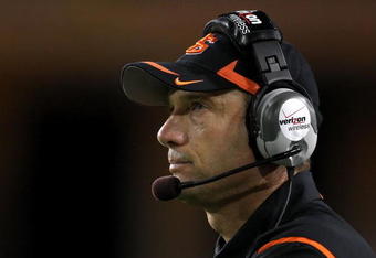 TEMPE, AZ - OCTOBER 03:  Head coach Mike Riley of the Oregon State Beavers stands on the sidelines during the college football game against the Arizona State Sun Devils at Sun Devil Stadium on October 3, 2009 in Tempe, Arizona. The Beavers defeated the Sun Devils 28-17.  (Photo by Christian Petersen/Getty Images)
