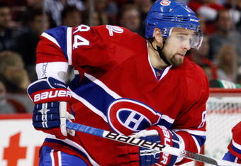 MONTREAL- OCTOBER 17:  Guillaume Latendresse #84 of the Montreal Canadiens skates during the NHL game against the Ottawa Senators on October 17, 2009 at the Bell Centre in Montreal, Quebec, Canada.  The Senators defeated the Canadiens 3-1.  (Photo by Richard Wolowicz/Getty Images)