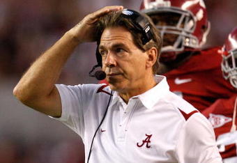 TUSCALOOSA, AL - NOVEMBER 07:  Head coach Nick Saban of the Alabama Crimson Tide against the Louisiana State University Tigers at Bryant-Denny Stadium on November 7, 2009 in Tuscaloosa, Alabama.  (Photo by Kevin C. Cox/Getty Images)