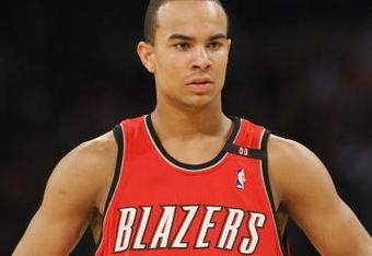LOS ANGELES - JANUARY 4:  Jerryd Bayless of the Portland Trail Blazers looks on against the Los Angeles Lakers on January 4, 2009 at Staples Center in Los Angeles, California.    NOTE TO USER: User expressly acknowledges and agrees that, by downloading and/or using this Photograph, user is consenting to the terms and conditions of the Getty Images License Agreement. (Photo by Stephen Dunn/Getty Images)