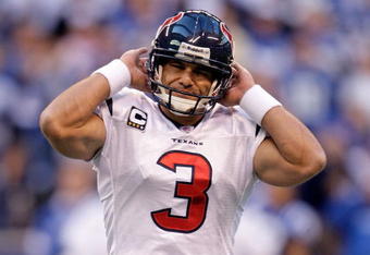 INDIANAPOLIS - NOVEMBER 8:  Kris Brown #3 of the  Houston Texans reacts as he misses a field goal to tie the game as time expiress during the NFL game against the Indianapolis Colts at Lucas Oil Stadium on November 8, 2009 in Indianapolis, Indiana.  The Colts defeated the Texans 20-17.  (Photo by Andy Lyons/Getty Images)