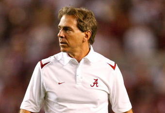 TUSCALOOSA, AL - NOVEMBER 07:  Head coach Nick Saban of the Alabama Crimson Tide against the Louisiana State University Tigers at Bryant-Denny Stadium on November 7, 2009 in Tuscaloosa, Alabama.  (Photo by Kevin C. Cox/Getty Images)