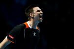 LONDON, ENGLAND - NOVEMBER 23:  Robin Soderling of Sweden celebrates the match during the men's singles first round match against Rafael Nadal of Spain during the Barclays ATP World Tour Finals at the O2 Arena on November 23, 2009 in London, England.  (Photo by Julian Finney/Getty Images)